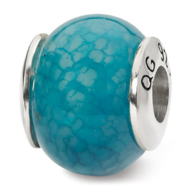 Reflection Beads Sterling Silver Dark Blue Cracked Agate Stone Bead