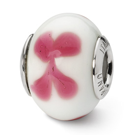 Reflection Beads Sterling Silver White/ Pink Italian Murano Bead