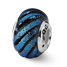 Reflection Beads Sterling Silver Blue Swirl Dichroic Glass Bead