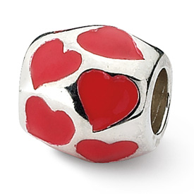 Reflection Beads Sterling Silver Red Enameled Hearts Bead