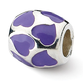 Reflection Beads Sterling Silver Purple Enameled Hearts Bead