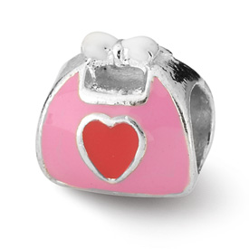 Reflection Beads Sterling Silver Pink/Red Enameled Purse Bead