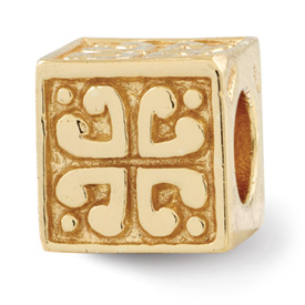 Reflection Beads Sterling Silver and Gold-plated Heart Cube Bead