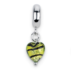 Reflection Beads Sterling Silver Heart Lime Stripe Ital Murano Dangle Bead