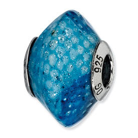 Reflection Beads Sterling Silver Blue Python Glitter Italian Murano Glass Bead