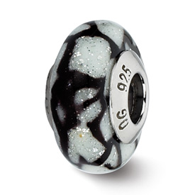 Reflection Beads Sterling Silver White/Black Glitter Italian Murano Glass Bead
