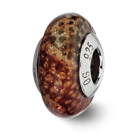 Reflection Beads Sterling Silver Lt Brown Python Glitter Italian Murano Glass Bead