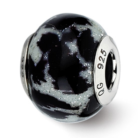 Reflection Beads Sterling Silver White & Black w/Glitter Italian Murano Glass Bead