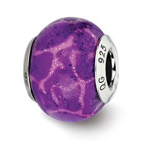 Reflection Beads Sterling Silver Purple & Pink w/Glitter Italian Murano Glass Bead