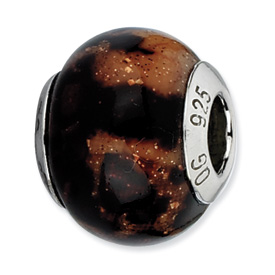 Reflection Beads Sterling Silver Brown Leopard Glitter Italian Murano Glass Bead