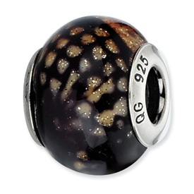 Reflection Beads Sterling Silver Dk Brn & Black Glitter Italian Murano Glass Bead