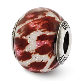 Reflection Beads Sterling Silver Italian Murano Pink & Brown w/Glitter Glass Bead