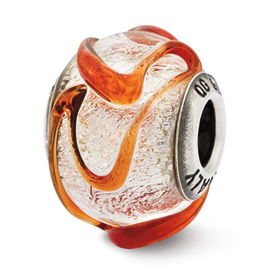 Reflection Beads Sterling Silver Italian Murano Silver w/Brown Textured Line Glass Bead