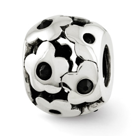 Reflection Beads Sterling Silver Black Swarovski Elements Flowers Bead