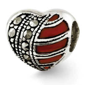 Reflection Beads Sterling Silver Marcasite and Enameled Heart Bead
