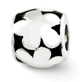 Reflection Beads Sterling Silver Black Enameled Flowers Bead