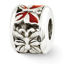 Reflection Beads Sterling Silver Red Enameled Butterfly Bead