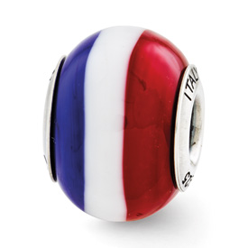 Reflection Beads Sterling Silver Red, White, Blue Italian Murano Glass Bead
