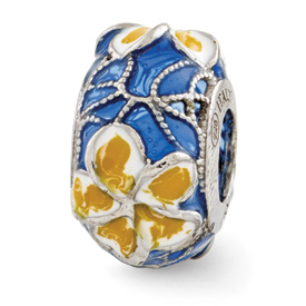 Reflection Beads Sterling Silver Blue Yellow and White Enameled Flowers Bead