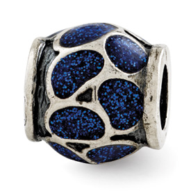 Reflection Beads Sterling Silver Blue Enamel with Sparkles Bead