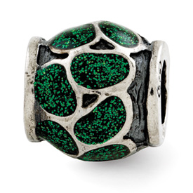 Reflection Beads Sterling Silver Green Enamel with Sparkles Bead