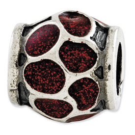 Reflection Beads Sterling Silver Red Enamel with Sparkles Bead