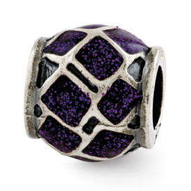 Reflection Beads Sterling Silver Purple Enamel with Sparkles Bead