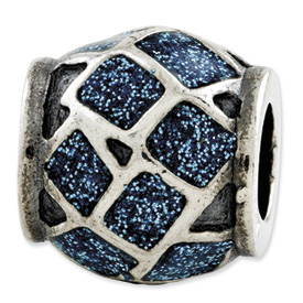 Reflection Beads Sterling Silver Blue Enamel with Sparkles Bead