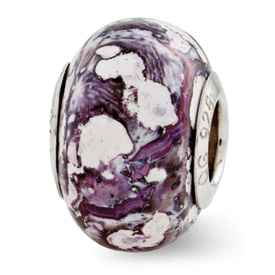 Reflection Beads Sterling Silver Purple, White Ceramic Bead