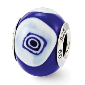 Reflection Beads Sterling Silver Blue, Light Blue Italian Murano Glass Bead