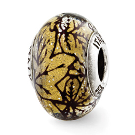 Reflection Beads Sterling Silver Yellow with Black Lines Italian Murano Glass Bead