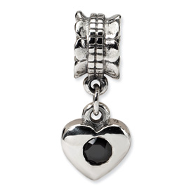 Reflection Beads Sterling Silver Black CZ Heart Dangle Bead