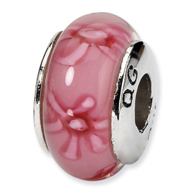 Reflection Beads Sterling Silver Pink Floral Hand-blown Glass Bead