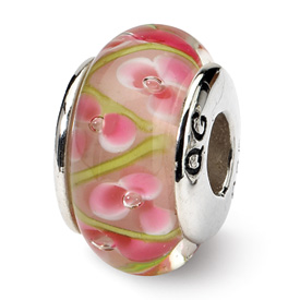 Reflection Beads Sterling Silver Pink/Green Hand-blown Glass Bead