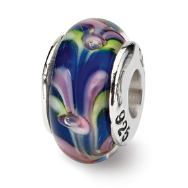 Reflection Beads Sterling Silver Blue/Pink Hand-blown Glass Bead