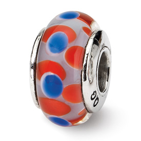Reflection Beads Sterling Silver Red/Blue Hand-blown Glass Bead
