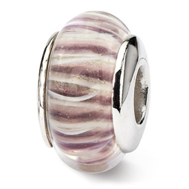 Reflection Beads Sterling Silver Pink Striped Hand-blown Glass Bead