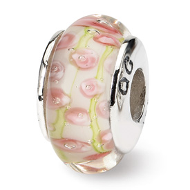 Reflection Beads Sterling Silver PalePink/Green Hand-blown Glass Bead