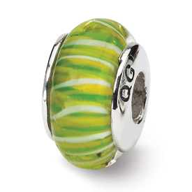 Reflection Beads Sterling Silver Green Hand-blown Glass Bead