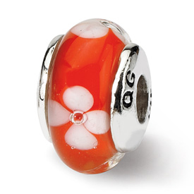 Reflection Beads Sterling Silver Kids Orange Hand-blown Glass Bead