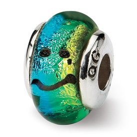 Reflection Beads Sterling Silver Kids Blue Smiley Murano Glass Bead