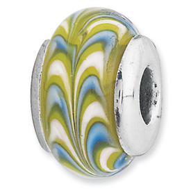 Reflection Beads Sterling Silver Kids Yellowish Green Hand-blown Glass Bead