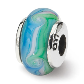Reflection Beads Sterling Silver Kids Blue Hand-blown Glass Bead
