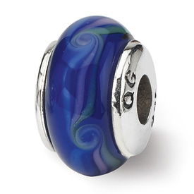 Reflection Beads Sterling Silver Kids Blue Hand-blown Glass Bead