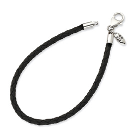 Reflection Beads Black Leather Bead Bracelet with Sterling Silver Clasp
