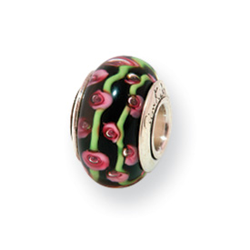 Reflection Beads Sterling Silver Kids Black Hand-blown Glass Bead