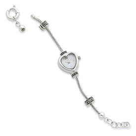 Reflection Beads Sterling Silver Heart Face Watch Starter Long Bracelet