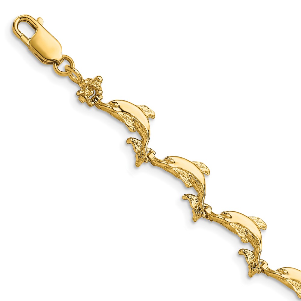 7.25" 14K Yellow Gold Dolphin Bracelet | eBay