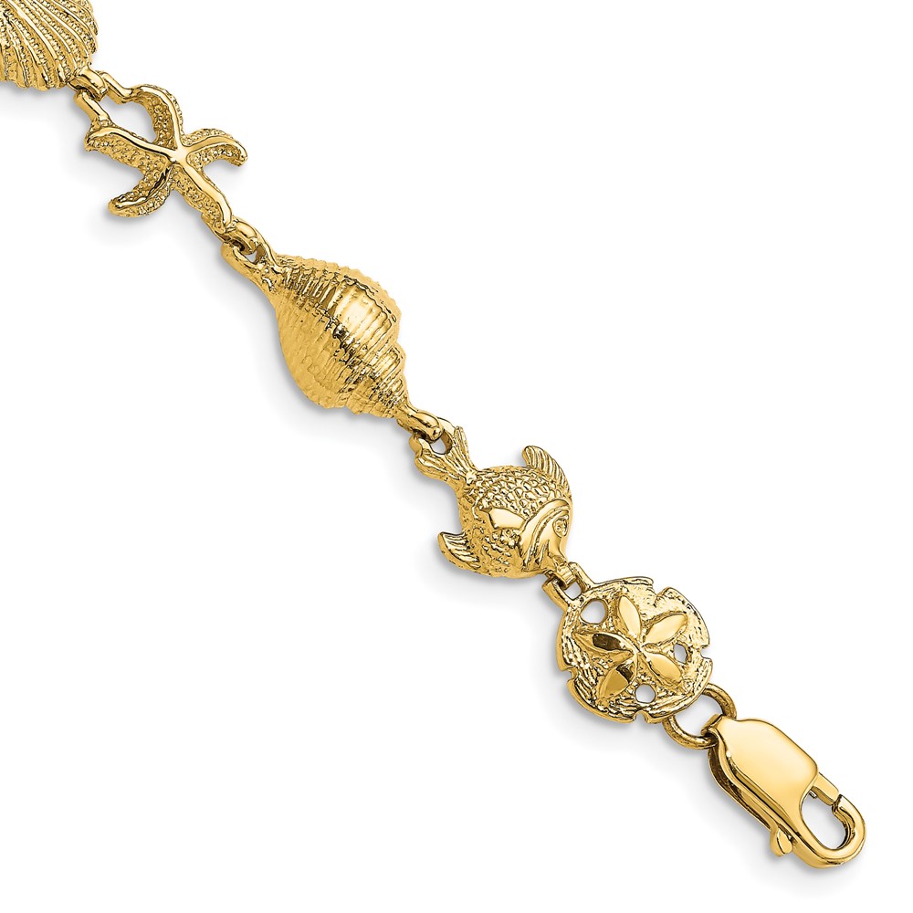7.25" 14K Yellow Gold Nautical Combination w/ Dolphins Link Bracelet | eBay