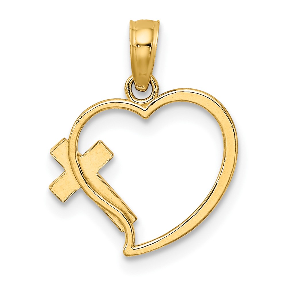 14K Yellow Gold Enamel Cross & Heart Pendant 637218159611 eBay